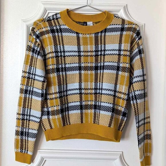 H&M Divided Women's Lightweight Yellow & Black Plaid Sweater Size XS - Picture 1 of 11